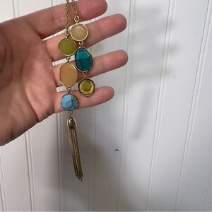 Gold & Teal Costume Jewelry Necklace Long